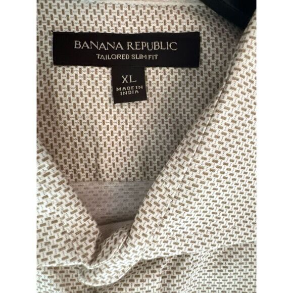 Banana Republic Men Sz XL Slim Fit Micro Print Linen Cotton L/S Shirt Whiskey - Picture 4 of 5